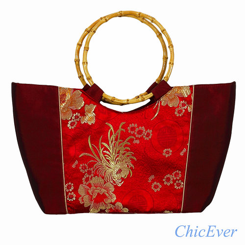 Tasche aus Seide mit Bambushenkel, Handtaschen, Asiatisch, 6809